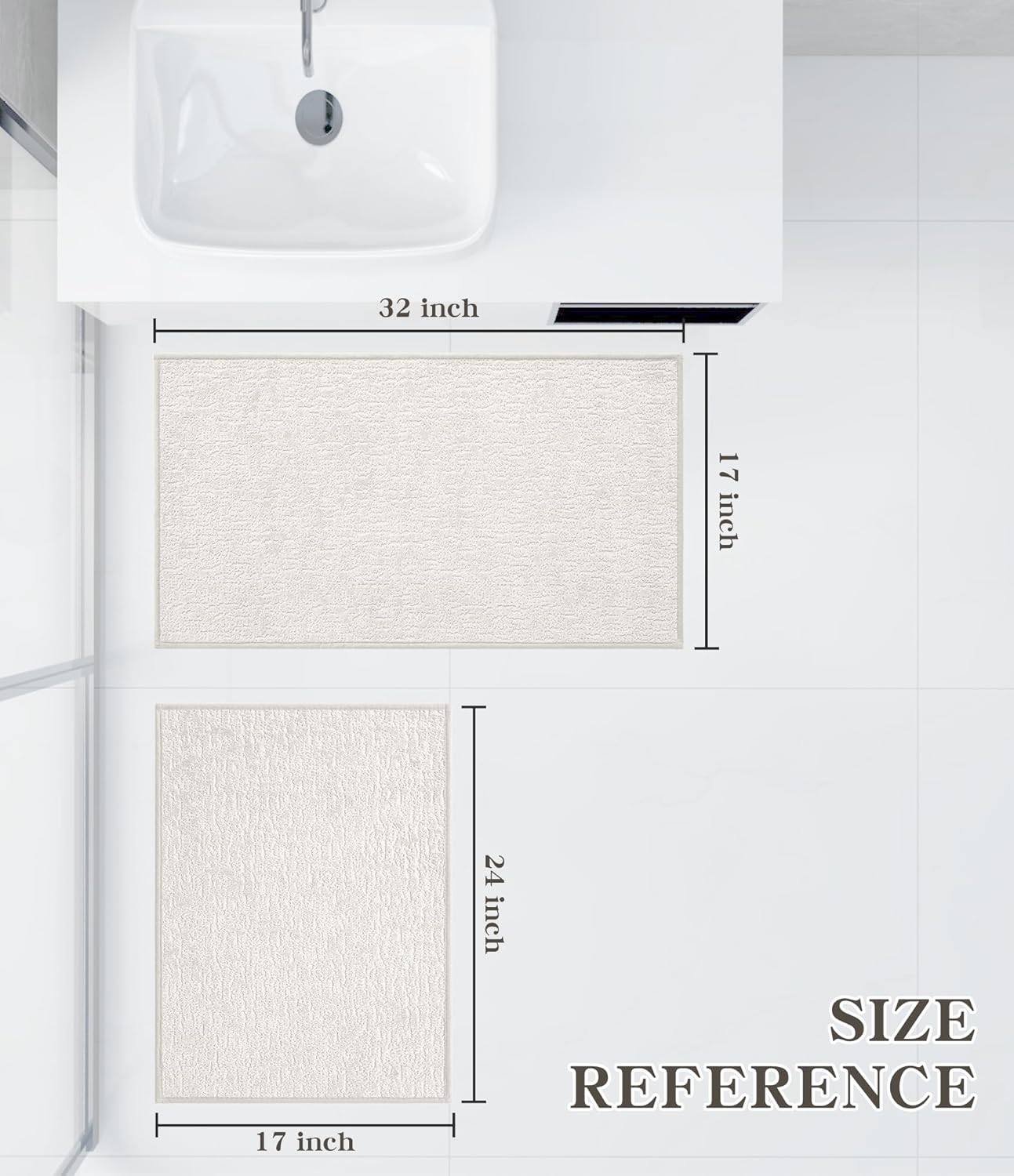 chakme Bathroom Rug Sets 2 Piece, Ultra Thin Bath Mat Quick Dry Bath Mat Set, Absorbent Bath Mat for Bathroom Non Slip Machine Washable, (White, 2 Piece)