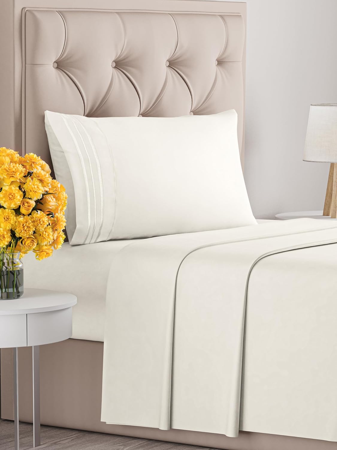 Twin Size 3 Piece Sheet Set - Extra Soft, Breathable And Cooling Sheets - Hotel Luxury Durable Bed Sheets for Women & Men - Deep Pockets, Easy-Fit & Wrinkle-Free Sheets - Ivory Oeko-Tex Bed Sheet Set