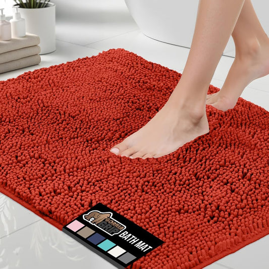 GORILLA GRIP Bath Rug Mat 60x24, Thick Soft Absorbent Chenille, Quick Dry Microfiber Mats, Rubber Backing, Machine Washable Shower Floor Rugs, Bathmat Runner, Bathroom Decor Accessories Sunset Orange