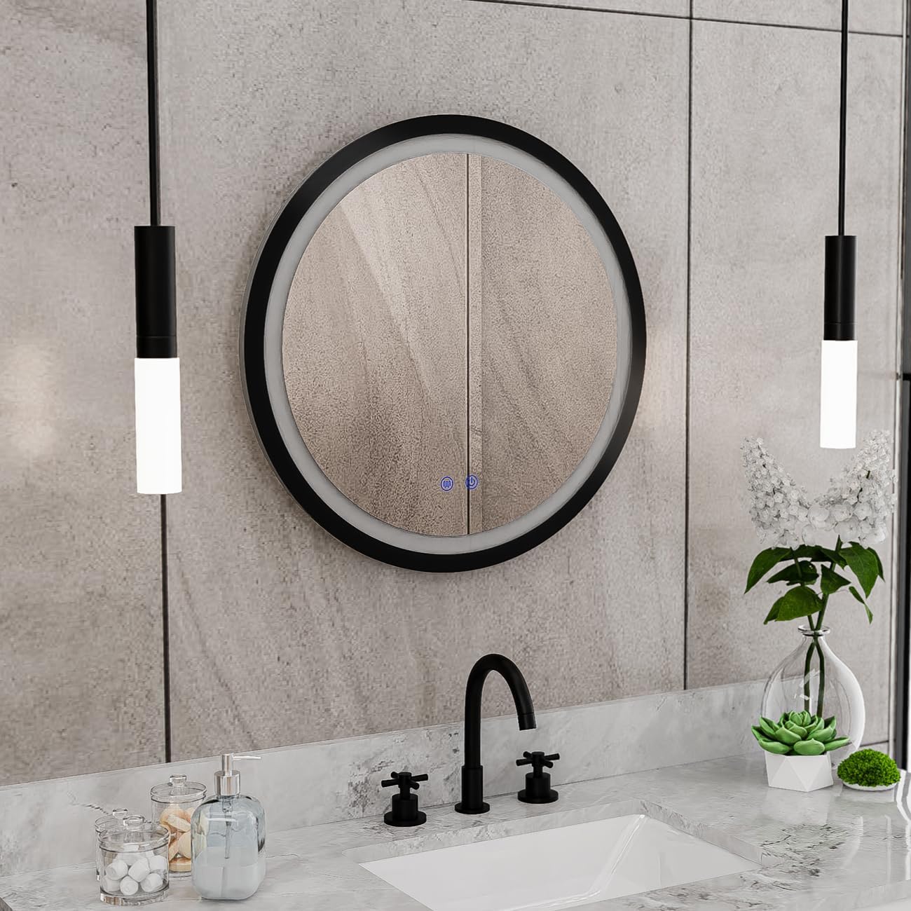 DreamLine Brilliance 24 in. H x 24 in. W Circular Light-up Mirror, Matte Black
