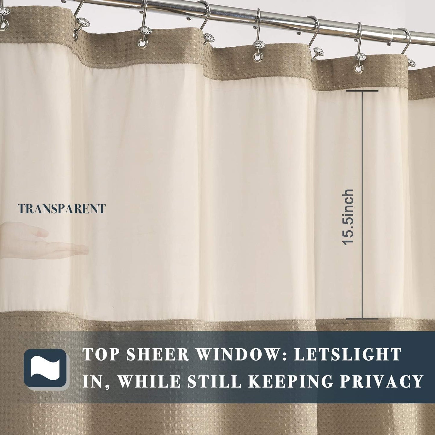 N&Y HOME Waffle Weave Shower Curtain with Snap-in Fabric Liner Set, 12 Hooks Included - Hotel Style, Water-Repellent & Washable, Mesh Top Window - 71x72, Linen