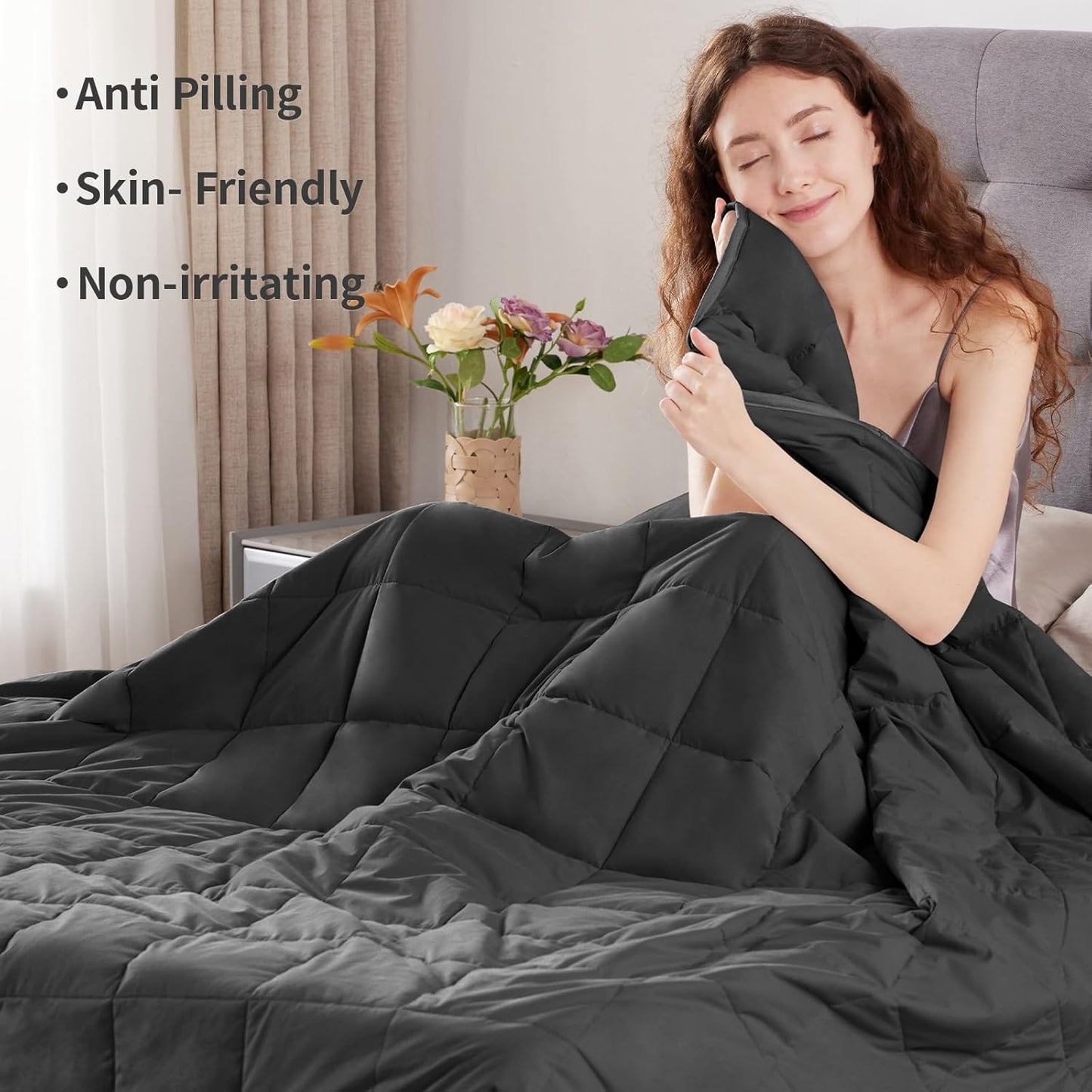 Weighted Blanket Twin Size (48"x72" 10lbs),Ultra Soft and Cozy Cooling Weighted Blanket for Adult,Heavy Blanket with Machine Washable Soft Blanket, Black