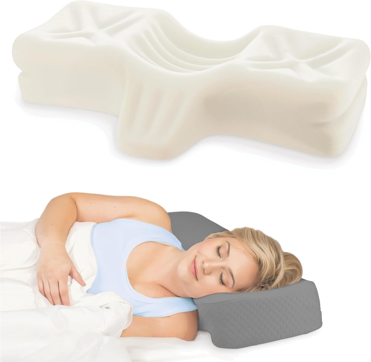 Therapeutica Lite Cervical Orthopedic Foam Pillow - Neck Support Pillow for Side & Back Sleepers - Ergonomic Pillow for Neck Support, Relief, & Spinal Alignment – Petite Size, Medium Firmness, Gray