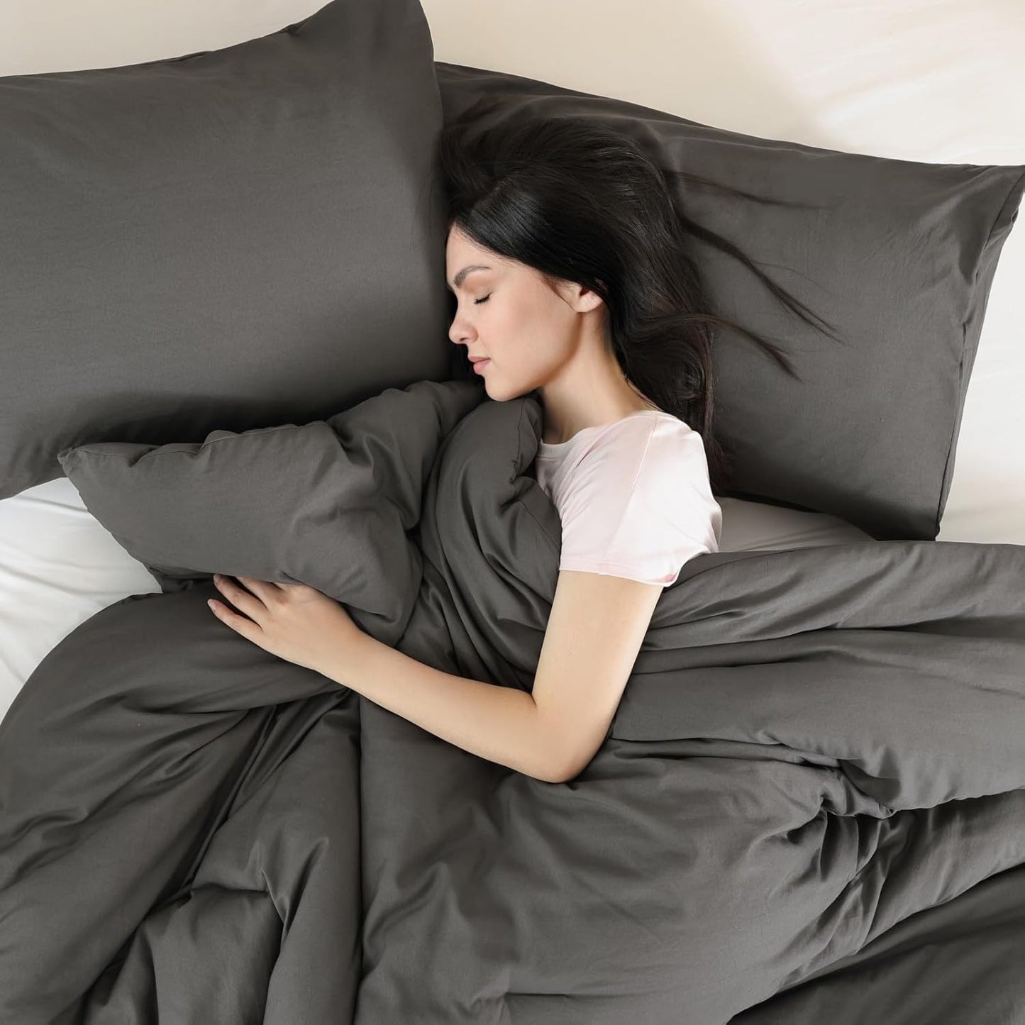 ROSGONIA Oversized King Comforter Charcoal Gray, 3pcs (1 Grey Comforter & 2 Pillowcases), Soft Lightweight Oversized King Size Comforter Sets Bedding