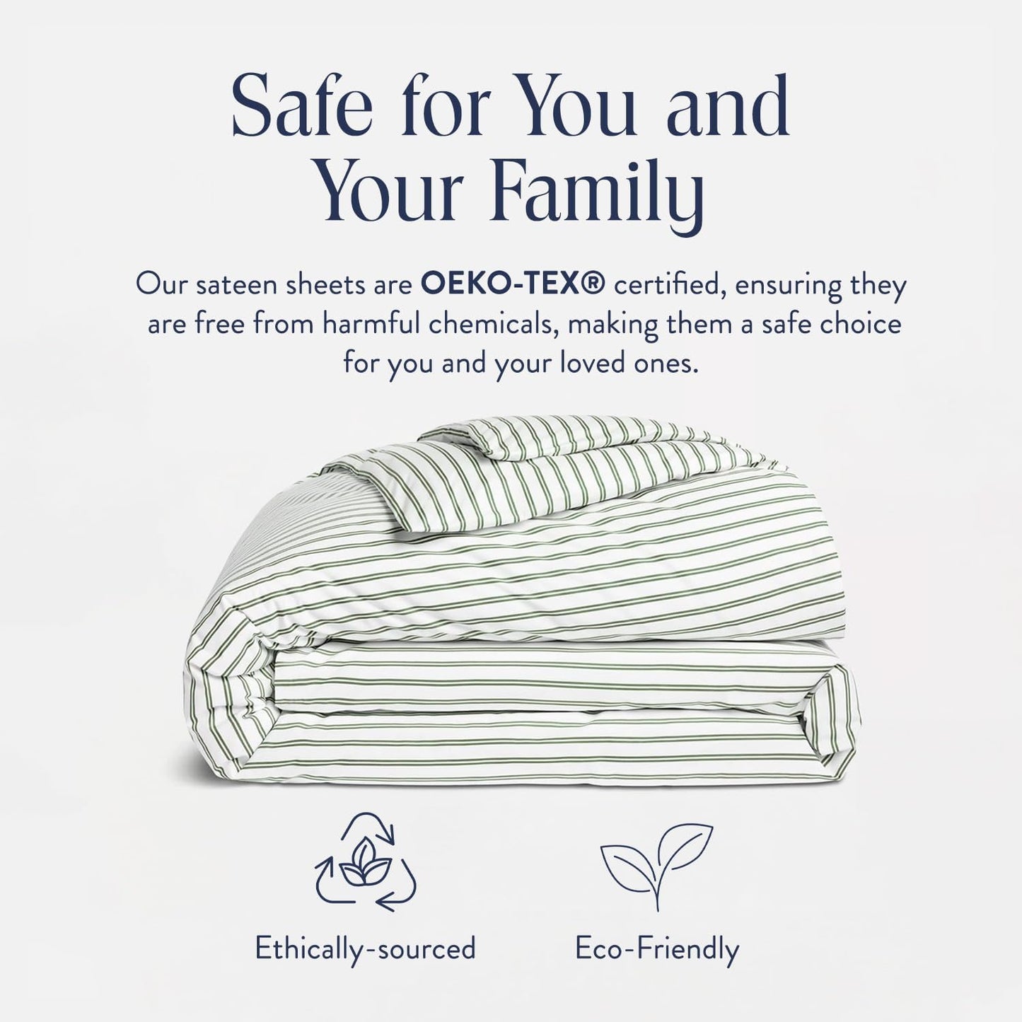 Brooklinen Luxury Sateen Duvet Cover - 100% Cotton, Full/Queen Size in Green Tandem Stripe with Extra-Long Corner Ties and Button Closure - Best Full/Queen Duvet Covers