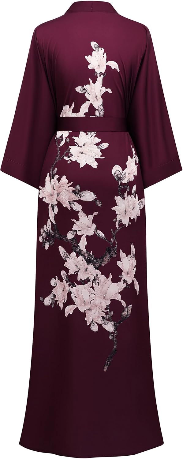 BABEYOND Kimono Robe Cover up with Box Long Floral Satin Sleepwear Silky Bathrobe Bachelorette Robe