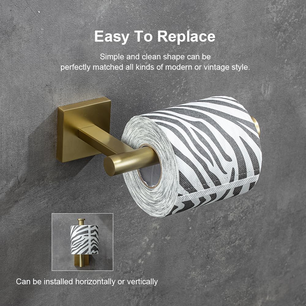 Luxury Brushed Gold Toilet Paper Holder Wall Mounted Bathroom Toilet Paper Roll Holder Toilet Tissue Holder Warm Elegant Finish 304 Stainless Steel Tissue Roll Holder for Bathroom Washroom Kitchen