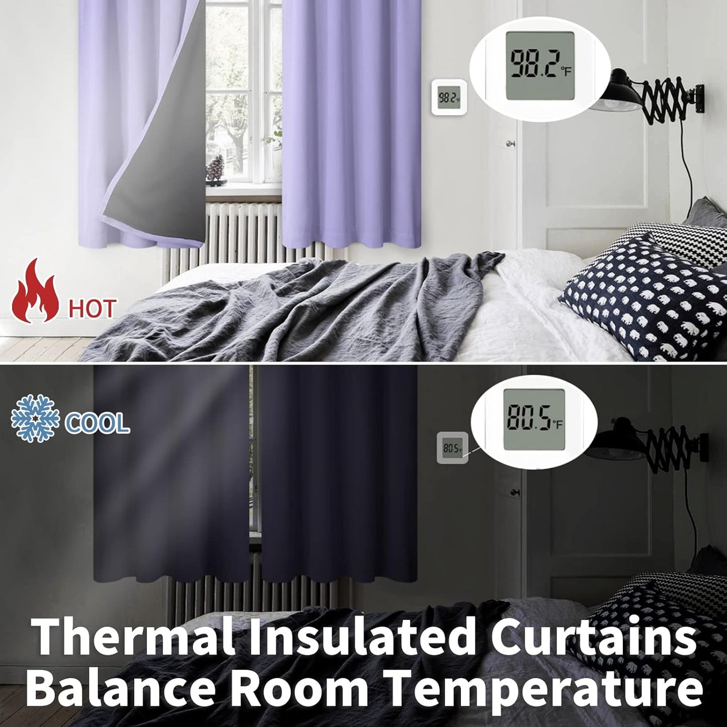 BGment Purple 100% Blackout Curtains for Bedroom 84 Inches Long with Black Liner, Thermal Insulated Double Layer Full Room Darkening Rod Pocket Curtain (42 x 84 Inch, Light Purple, 2 Panels)