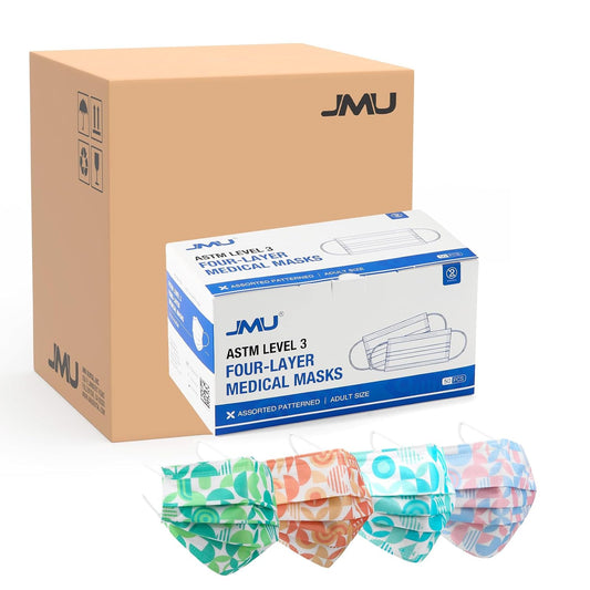 JMU 500 Pcs Multicolor Disposable Face Masks, 4-Ply ASTM Level 3 Medical Face Masks for Adults, 10 Box