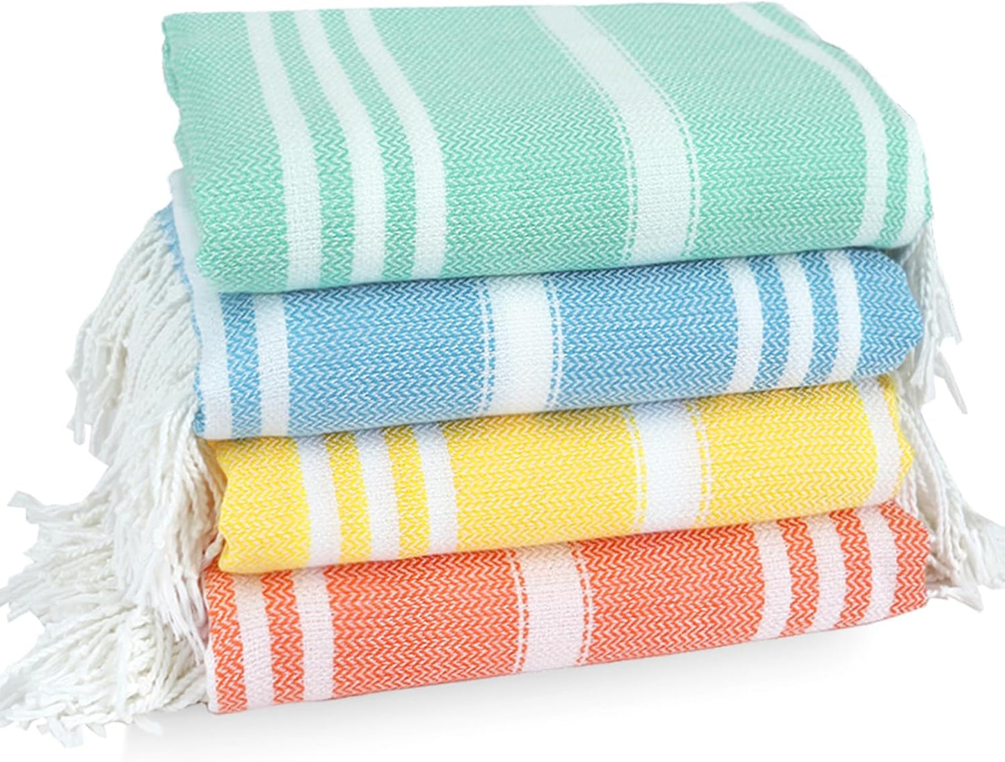 4 Pack Cotton Turkish Beach Towel Lightweight Thin Travel Vacation Essentials Oversized XL Towels Set for Pool Swim Bath Camping Cruise Accessories Absorbent Quick Dry Sand Proof Bulk clearance Stripe