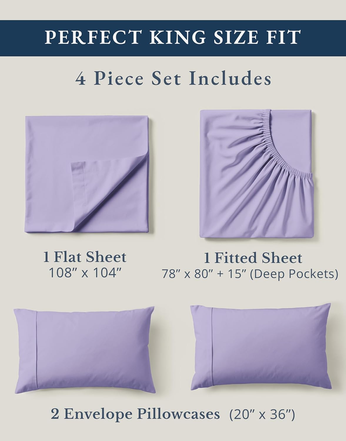 LANE LINEN 100% Organic Cotton Fully Elasticized King Sheet Set, Low Pilling Fade Resistant Machine Washable Naturally Cooling King Bedding Set, Soft & Comfy Cotton Sheets - Orchid Petal