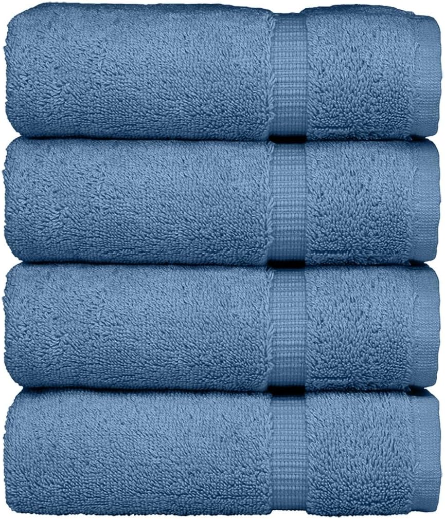 Luxury Hotel & Spa Ultra Soft Hand Towels 100% Turkish Cotton - Wedgewood - Set of 4
