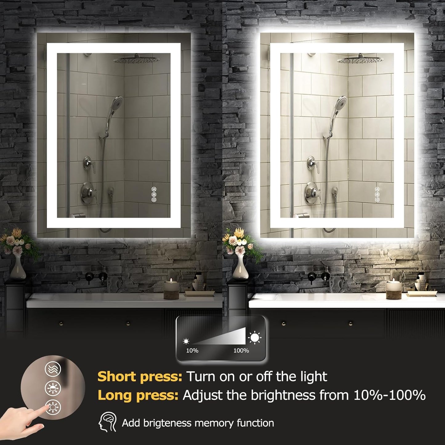 24X32 LED Bathroom Mirror with Lights, Anti-Fog, Dimmable, Backlit + Front Lit, Smart Bathroom Vanity Mirror, Memory Function, Shatterproof, Tempered Glass (Horizontal/Vertical)