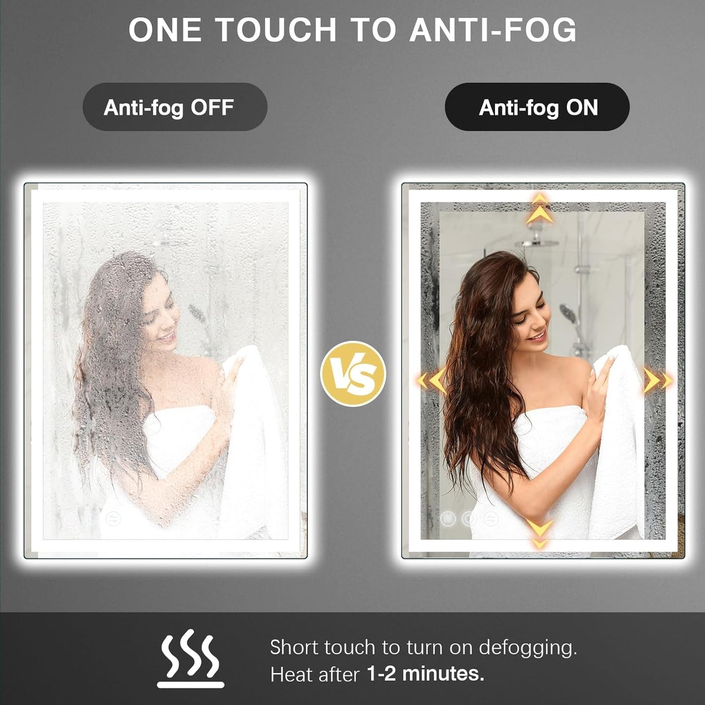 24"x 36" LED Bathroom Mirror with Stepless Dimmable Wall Mirrors with Anti-Fog, Dimmable CRI>90, Vanity Mirror with 3 Color Modes, Shatter-Proof, Memory Bathroom Mirror with LED Lights