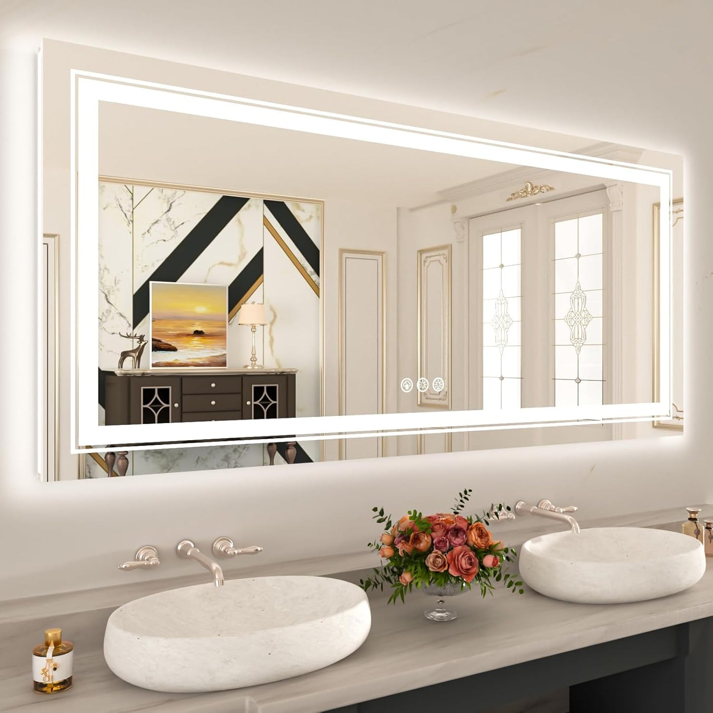 WTTY LED Bathroom Mirror 60"x30" with RGB Backlit and Front Light,Stepless Dimmable LED Mirror for Bathroom,Colored Lighted Bathroom Vanity Mirror,Anti-Fog,Memory Function,Shatter-Proof