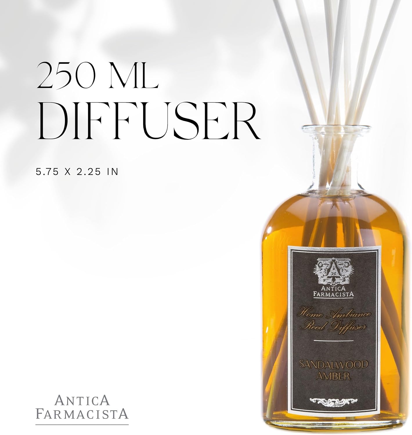 Antica Farmacista Home Ambiance Diffuser - Long-Lasting Reed Scent Diffuser - Luxury Room Freshener Gift - Sandalwood Amber, 8.45 fl oz