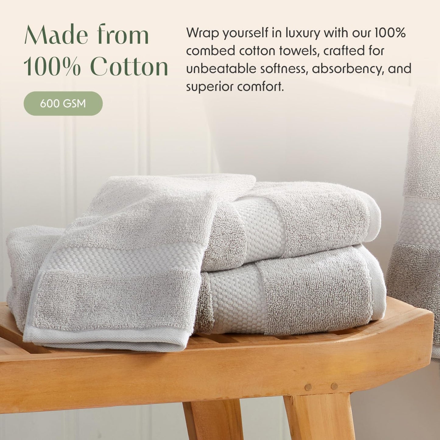 Springtree Home Grey Bath Towels Set of 6 | Classic Hotel Bath Towels | 100% Combed Cotton | Absorbent Quick-Dry Gray Towels for Bathroom | Oeko-TEX® Standard 100 Cotton | Cynewski Collection - Grey