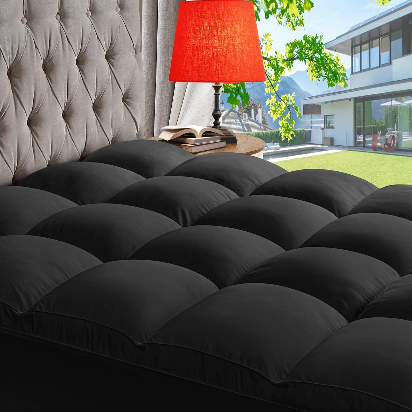 ABENE Mattress Topper Full for Back Pain Relief, Extra Thick Mattress Pad Pillowtop, Soft Mattress Protector Cover with 8"-21" Deep Pocket, Overfilled Down Alternative Filling (Black, Full)