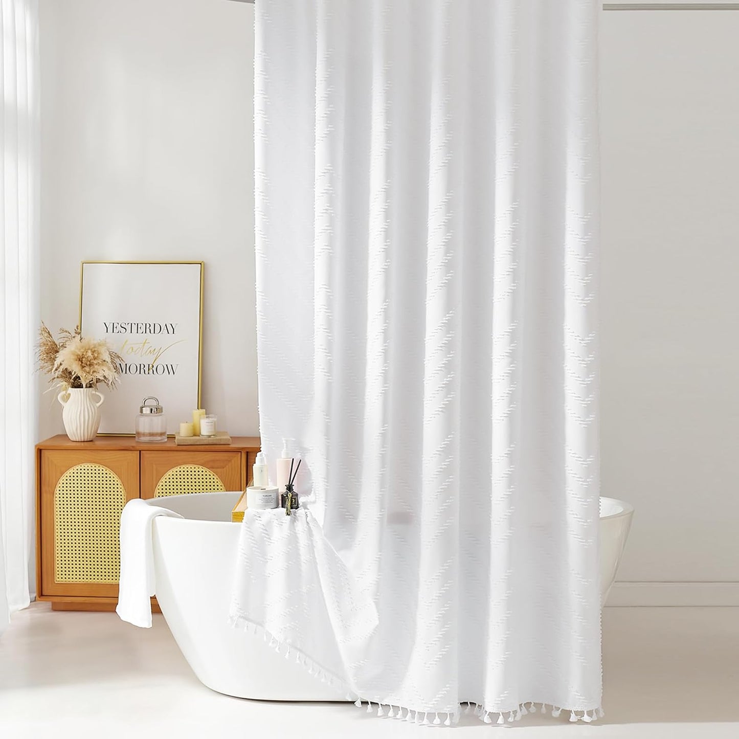 78 Inch Shower Curtain White Shower Curtain Fabric 72x78 Shower Curtains Cloth Textured Tufted Chevron Elegant Shower Curtains Waterproof for Bathroom