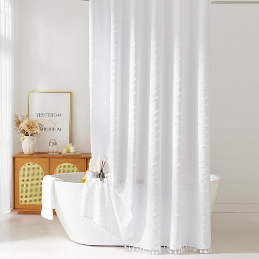 78 Inch Shower Curtain White Shower Curtain Fabric 72x78 Shower Curtains Cloth Textured Tufted Chevron Elegant Shower Curtains Waterproof for Bathroom