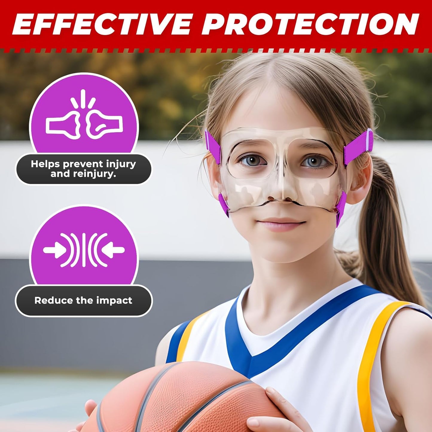 WR01B Girls Nose Guard for Broken Nose Adjustable Basketball Soccer Sports Face Mask with Padding for Youth Teens