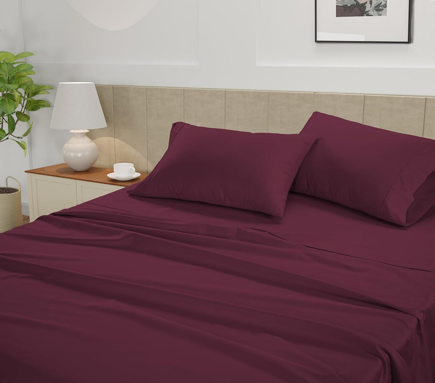 LANE LINEN 100% Cotton Split King Size Sheets Set - 4 Pieces - Ultra Soft Sateen Weave, 450 Thread Count - Breathable, Cooling, Durable, 15" Deep Pockets - Windsor Wine