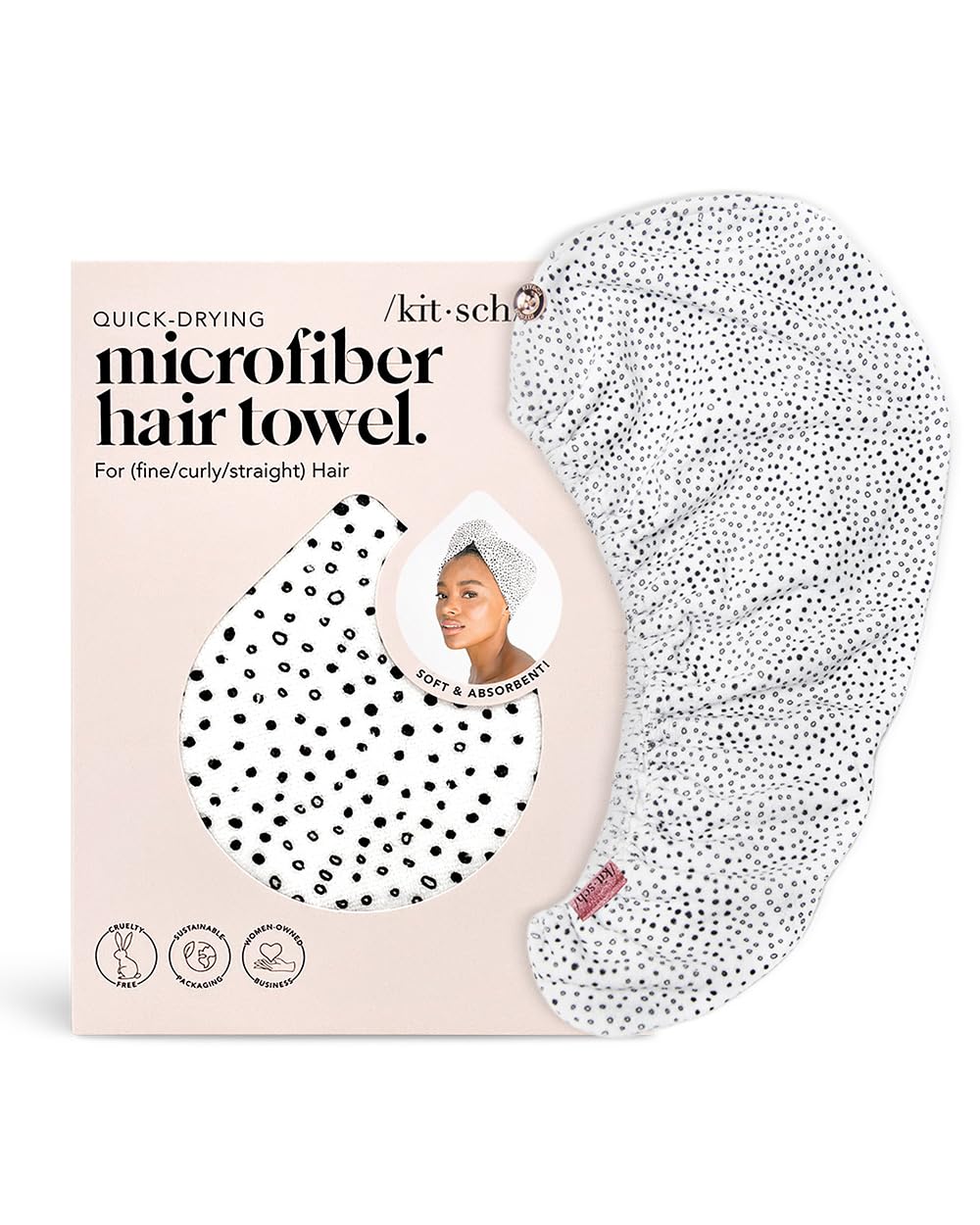 Kitsch Microfiber Hair Towel Wrap for Women - Microfiber Towel, Super Absorbent, Quick Dry, Anti-Frizz - for Long and Short Hairs, Turbans for Women, Wet and Curly Hair Wrap - Micro Dot