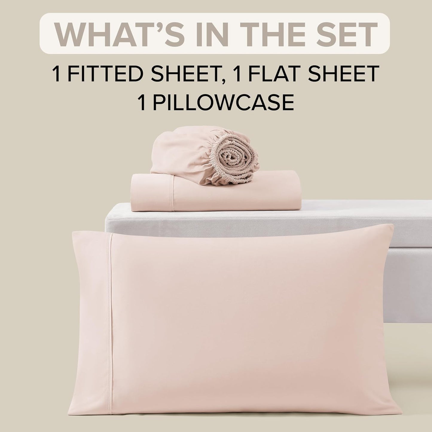 UGG Twin XL Sheet Set 3-Piece Luxury Cooling Sheets Deep Pockets Premium Bedding with 1 Sham Machine Washable, for Dorm Essentials & College Bedding, Twin XL, Shell Light Pink (Hedi)