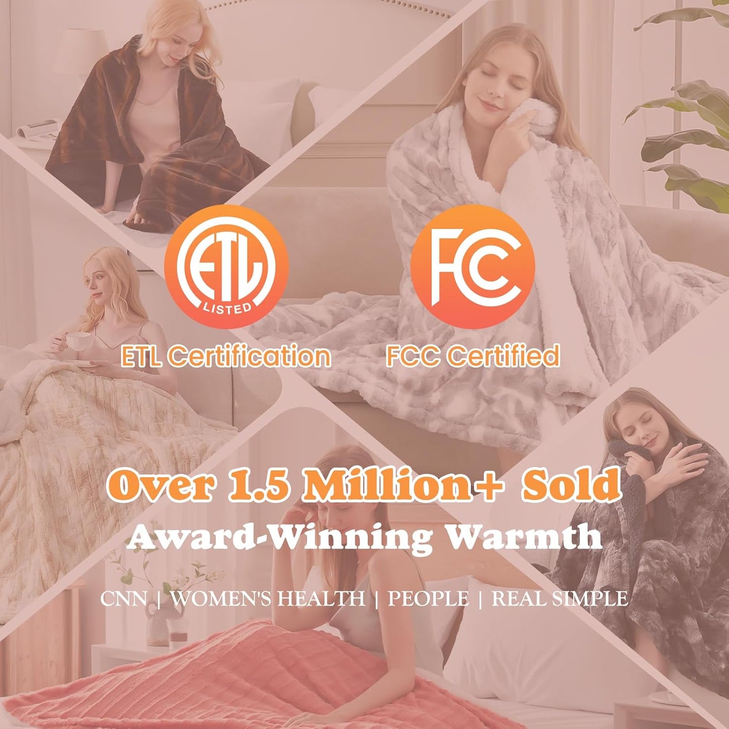 Heated Blanket Faux Fur & Sherpa Twin Size, Safe Electric Blanket ETL & FCC Certified, Soft Warm 6 Heating Levels & 10 Hours Auto-Off, Machine Washable, 62"x84" Light Grey & White Pattern