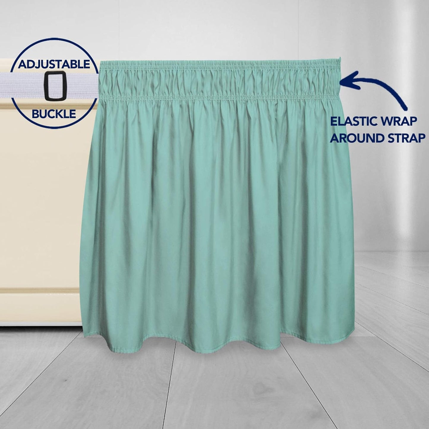 PureFit Wrap Around Ruffled Bed Skirt with Adjustable Elastic Belt - 22 Inch Drop Easy to Put On, Wrinkle Free Bedskirt Dust Ruffles, Bed Frame Cover for Queen, King and C-King Size Beds, Baby Blue