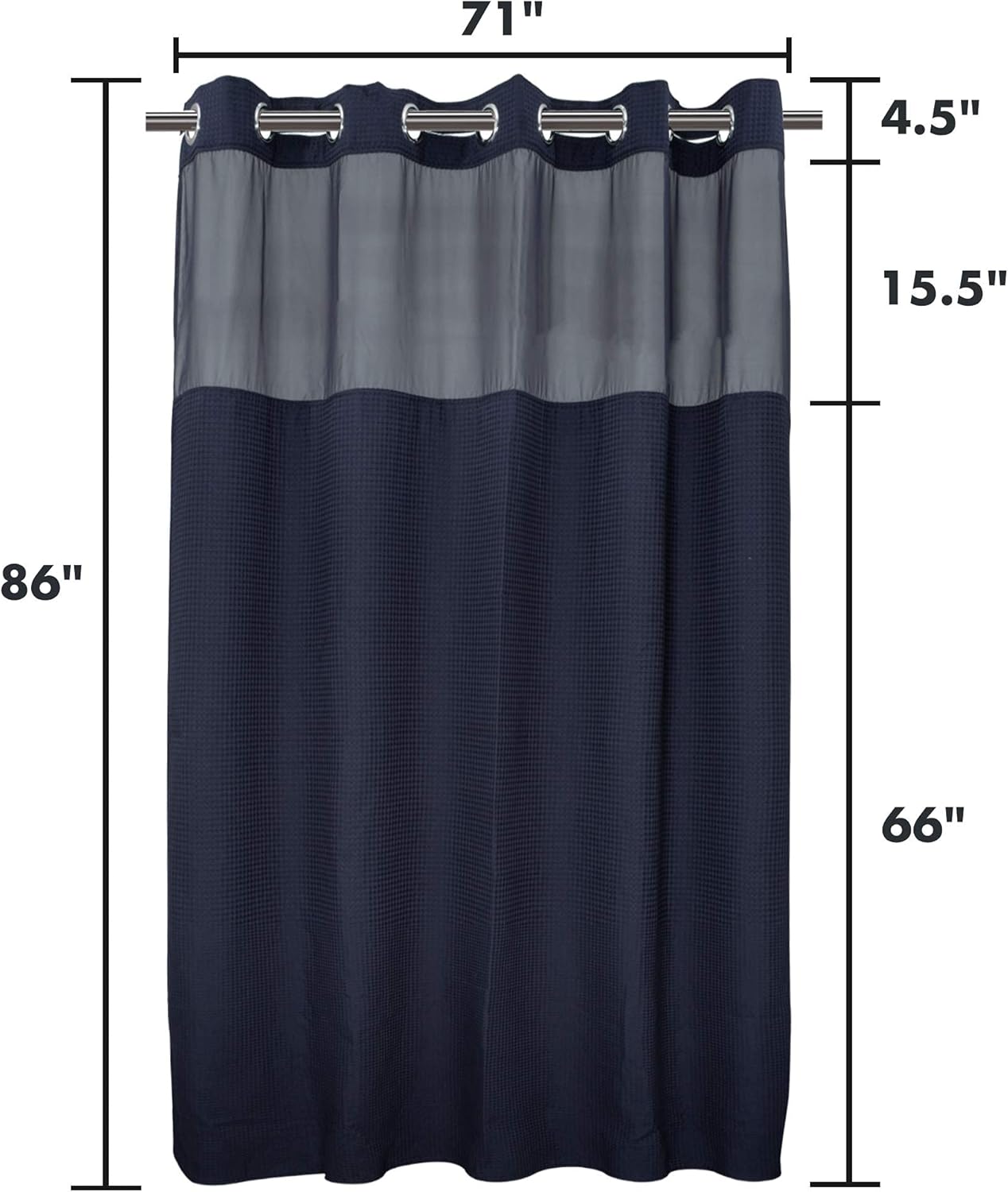River Dream Navy Blue Fabric Shower Curtain Set, Cotton Blend, Waffle Weave, with Snap in Replacement Liner，71 x 86 inches