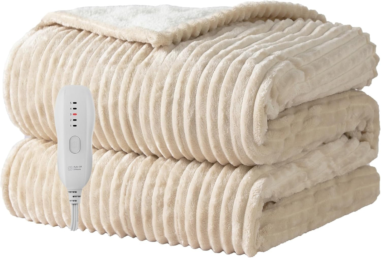 Heated Blanket Electric Throw 50”X60”-Heating Blanket with 5 Heat Settings-3 Hours Auto Off,ETL Certified,Machine Washable (Beige)