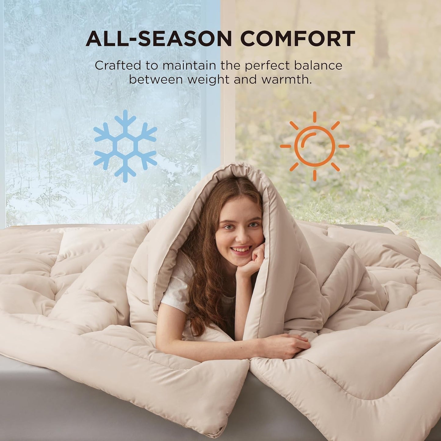 Bedsure Comforter Duvet Insert - Quilted Comforters Alaskan King, All Season Duvet, GentleSoft Down Alternative Bedding, with 8 Tabs, Gifts for Women/Men, Beige,Alaskan King 130x120 Inch