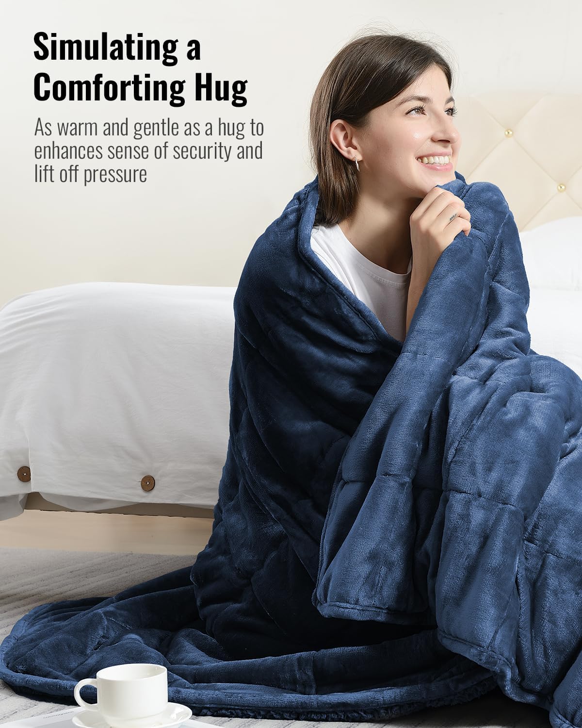 Sivio Sherpa Fleece Weighted Blanket for Adult, 20lbs Heavy Fuzzy Throw Blanket with Soft Plush Flannel, Reversible Full-Size Super Soft Extra Warm Cozy Fluffy Blanket, 60x80 Inch Dual Sided Navy Blue