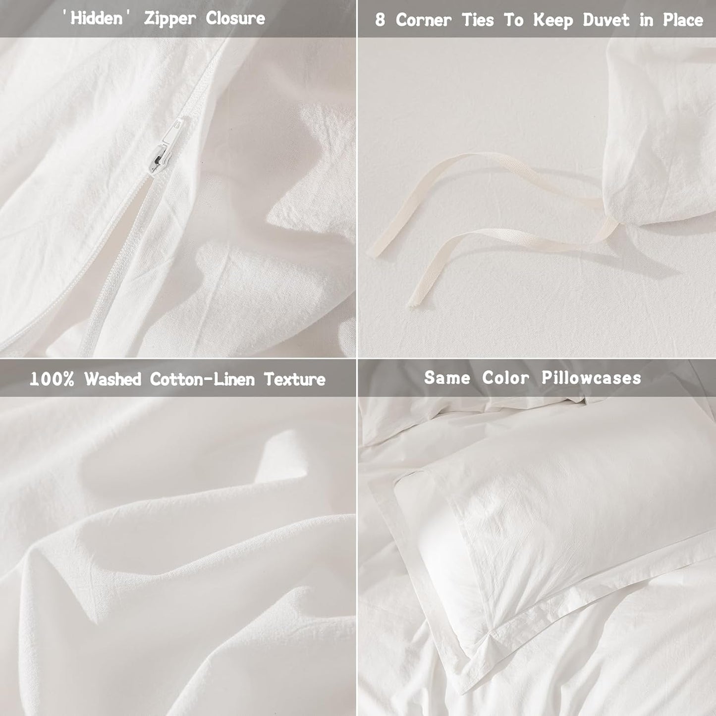 Linen Feel Duvet Cover Twin Size 90inch x 68inch,100% Washed Cotton Duvet Cover with Zipper Closure and One Pillowcases, Color of Off White