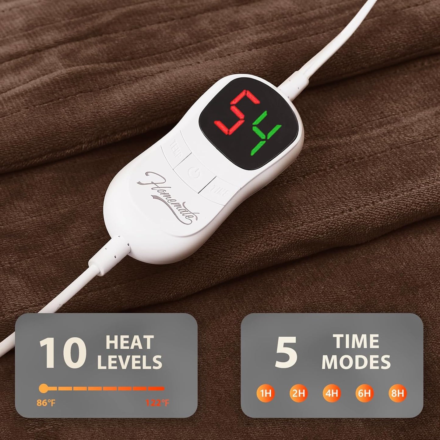 Homemate Heated Blanket Electric Throw - 50"x60" Heating Blanket Throw 1/2/4/6/8 Hours Auto-Off 10 Heat Level Over-Heat Protection Flannel Sherpa ETL Certification