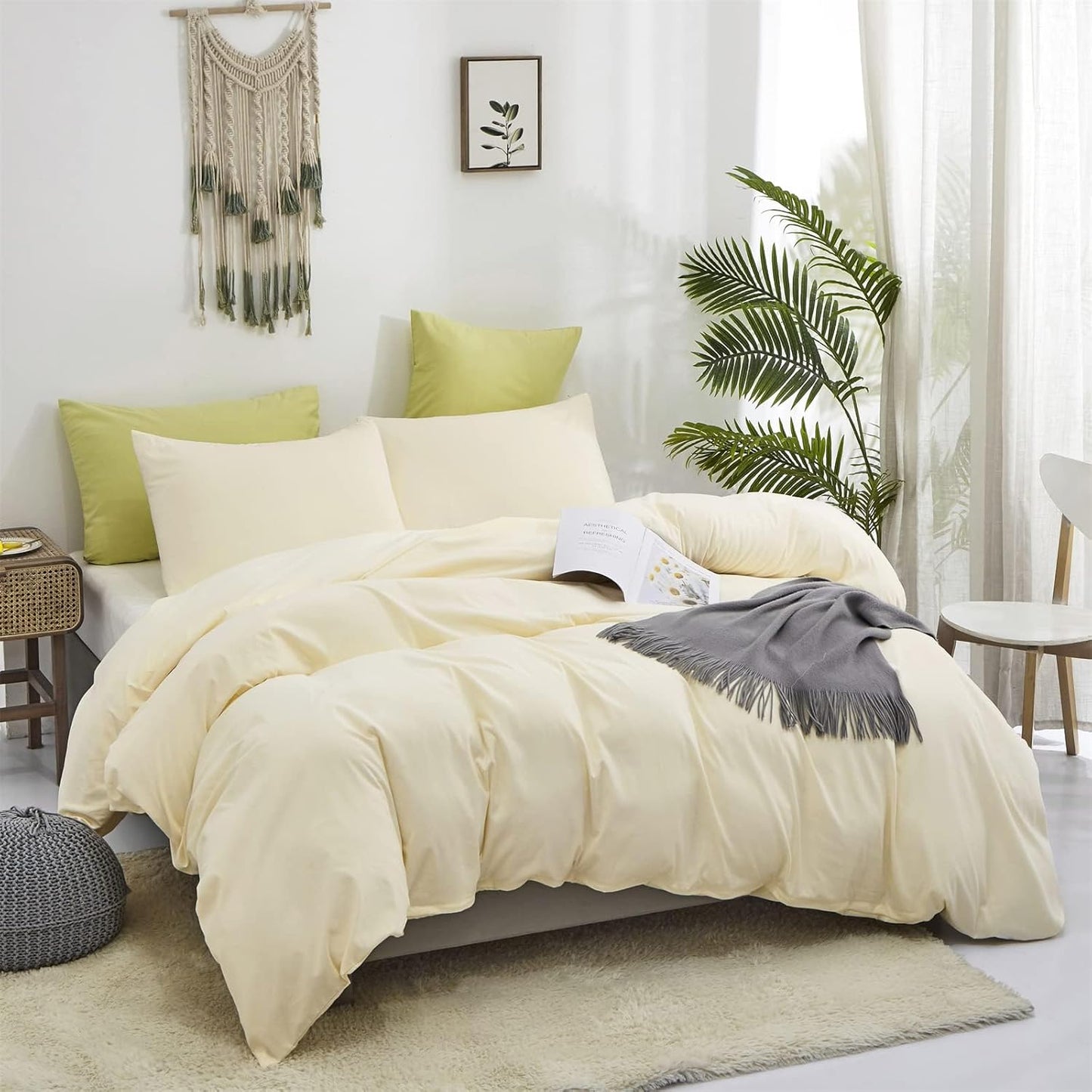 Cottonight Cream White Comforter Set Full Ivory White Bedding Comforter Set Beige White Solid Blanket Quilts Modern Soft Breathable Ivory 3 Piece Off White Bedding Set for Women Men