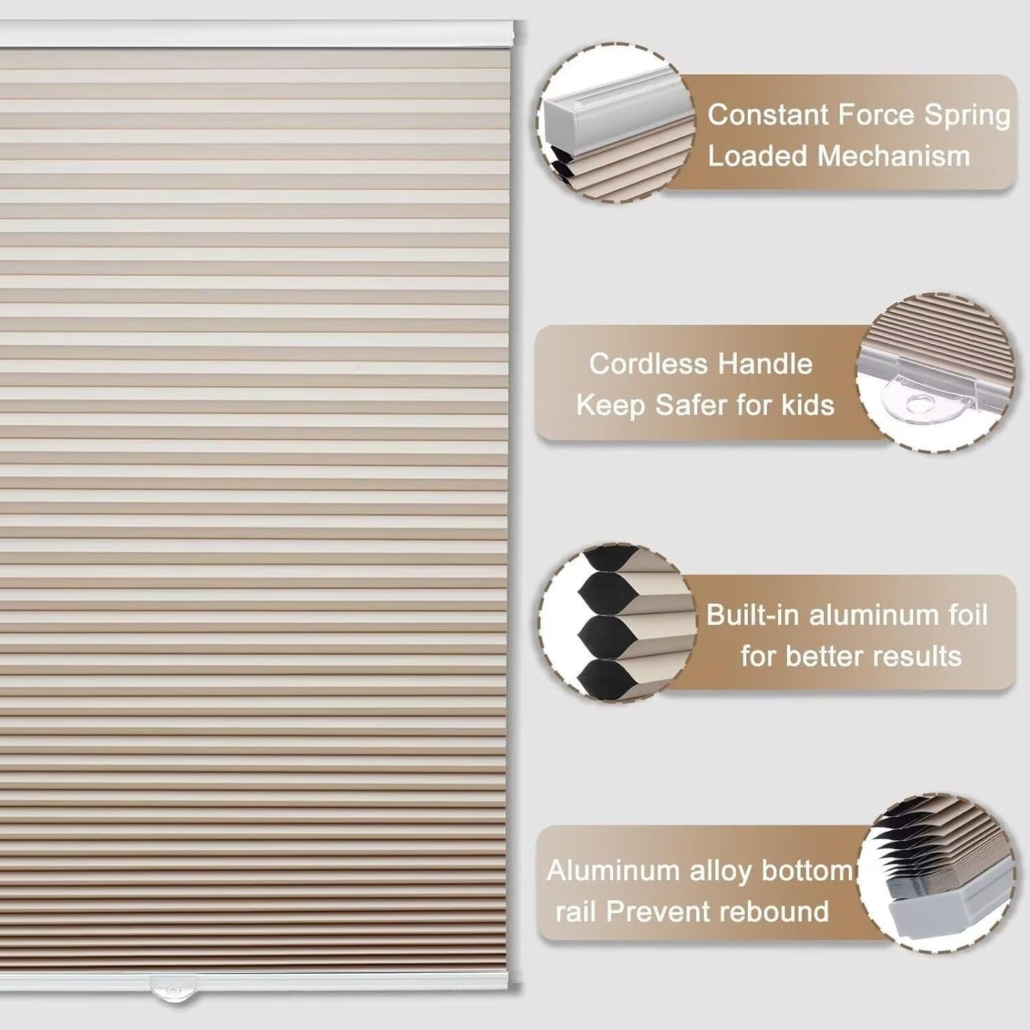 MYshade 1.5-Inch Cellular Cordless Blackout Shades,Thermal Insulating Noise Reducing Waterproof Blinds,Honeycomb Window Treatments for Indoor Light Control (Beige-23 W x 50" H)