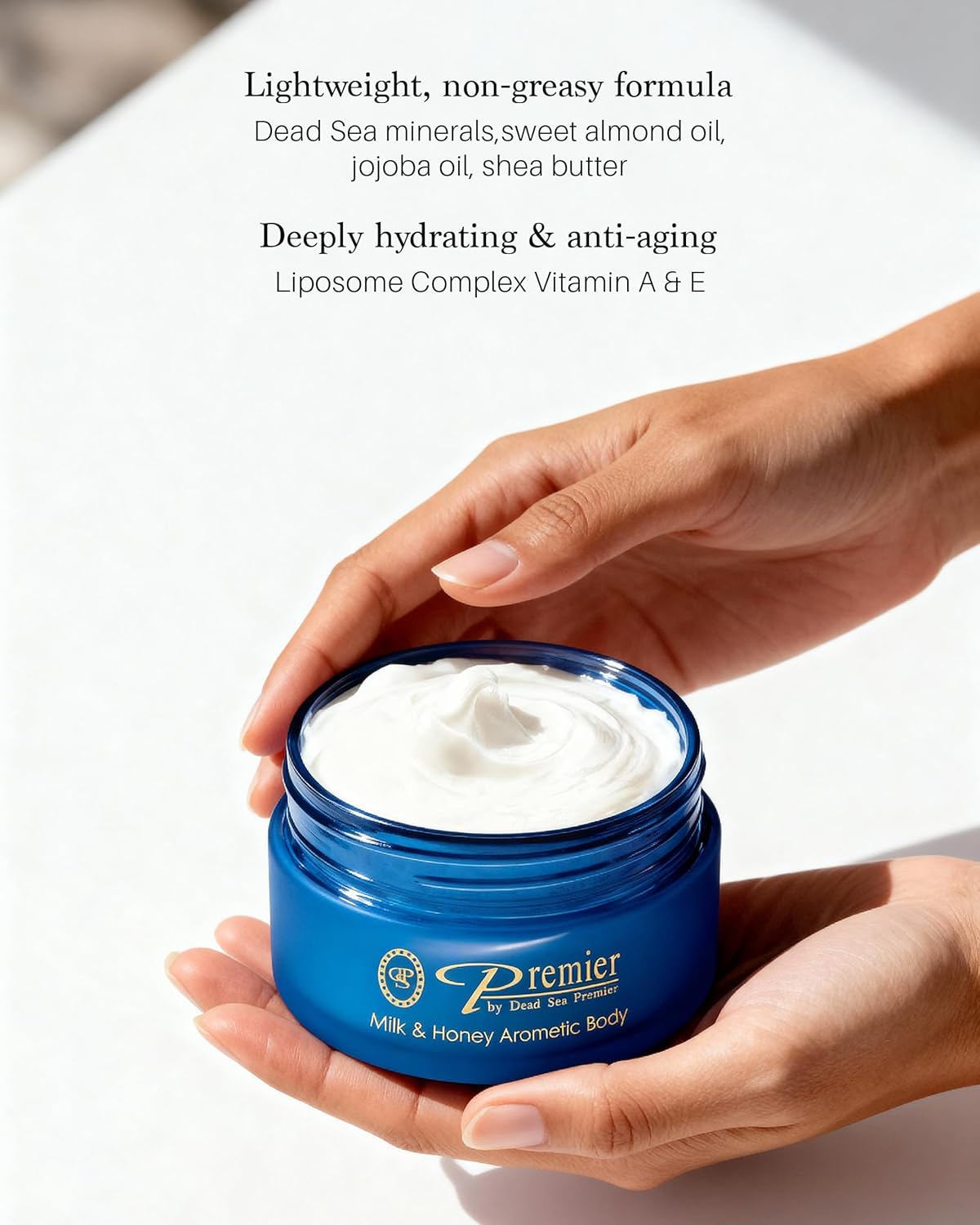 Premier Dead Sea Aromatic Body Butter – Milk & Honey, Hydrating Shea Body Butter for Women & Men, Moisturizing, Firming & Anti-Aging Cream for Dry Skin, Hand & Body, 5.95 Fl.oz