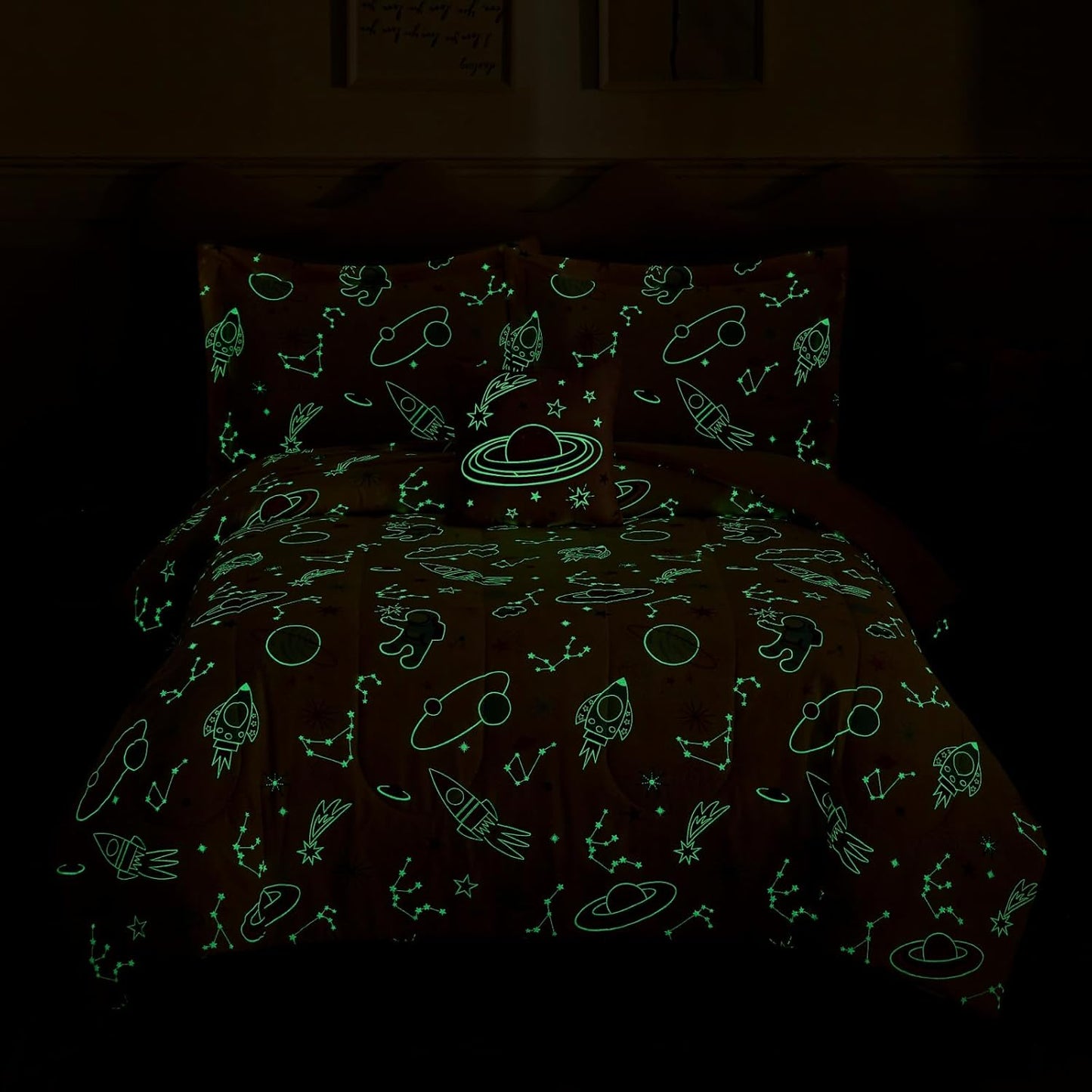 Glow in The Dark Kids Comforter Set Full Size for Girls, Planet Bedding Set 1 Comforter, 1 Decor Pillow, 2 Pillow Shams