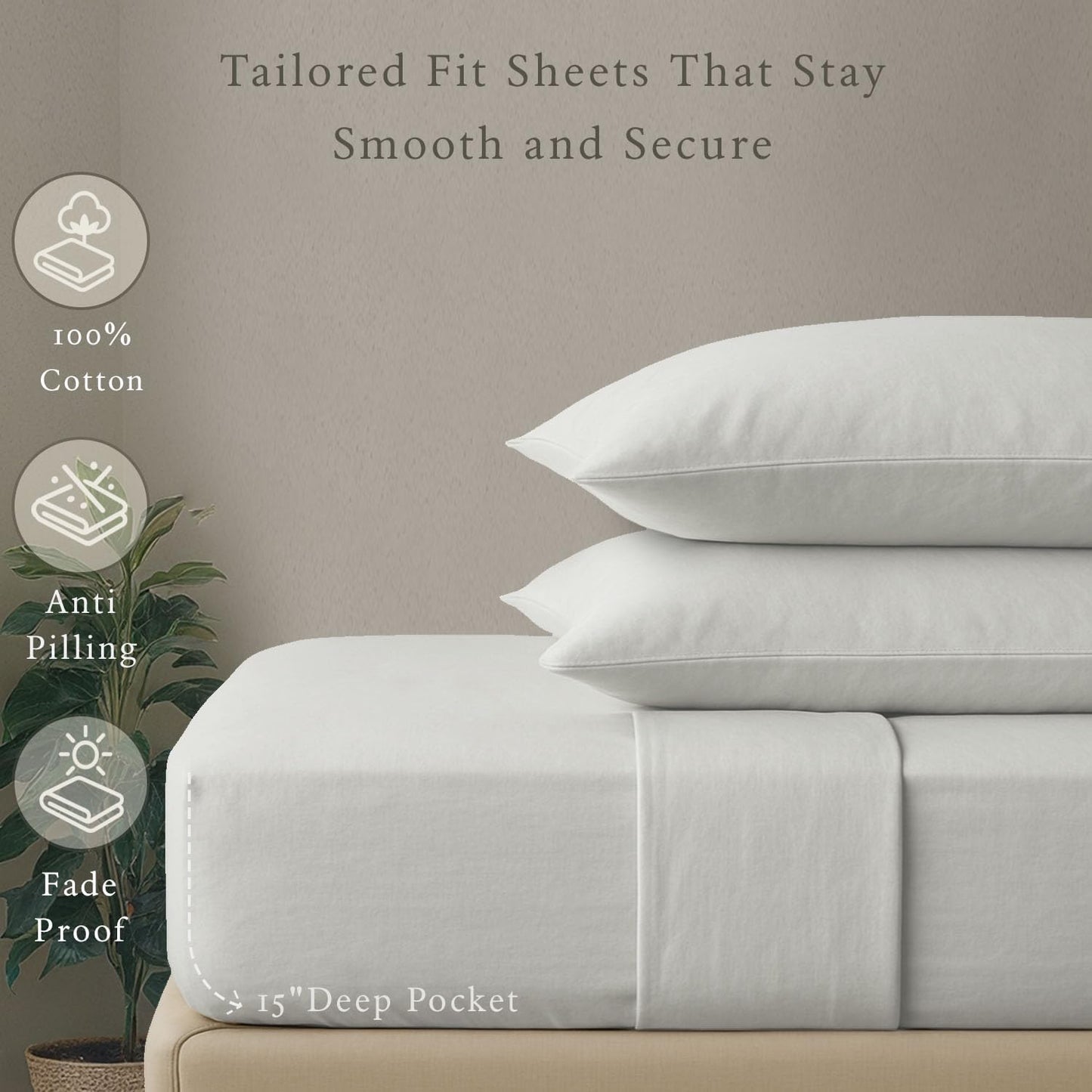 Threadmill Cotton Twin Sheets Set, 5 Star Hotel Quality Bed Sheets, 100% Cotton Sheets, 500 Thread Count, Deep Pocket, Snug Fit for Twin Mattress, Soft & Crisp 3 Piece Sheet Set, Light Grey