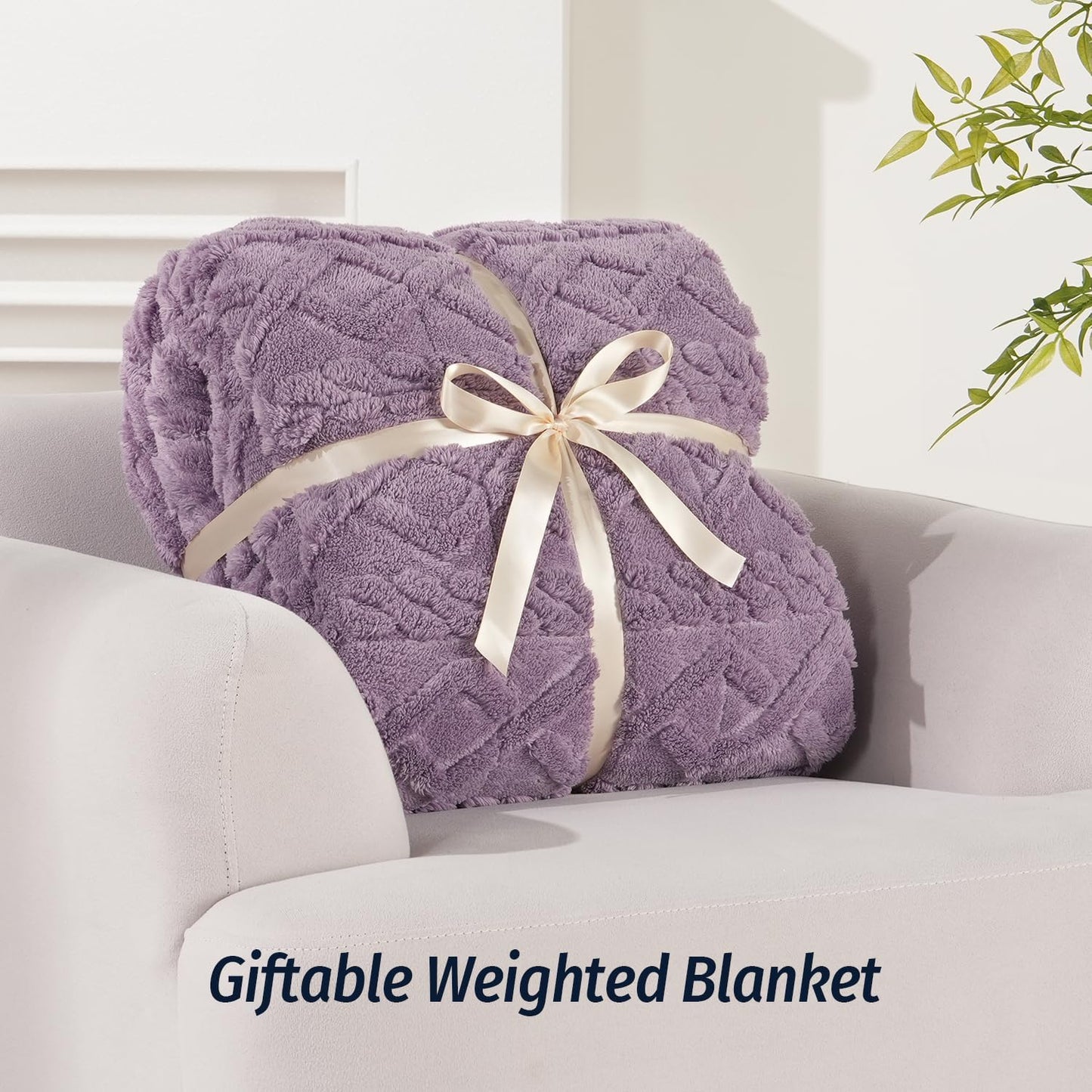 Wemore Weighted Blanket for Adults Twin Size 15 lbs, Dual Sided Soft Fuzzy Jacquard Sherpa Weighted Blankets for Sleeping, Cozy Fluffy Knitted Heavy Blanket for Couch Bed, Purple, 60 x 80 inches