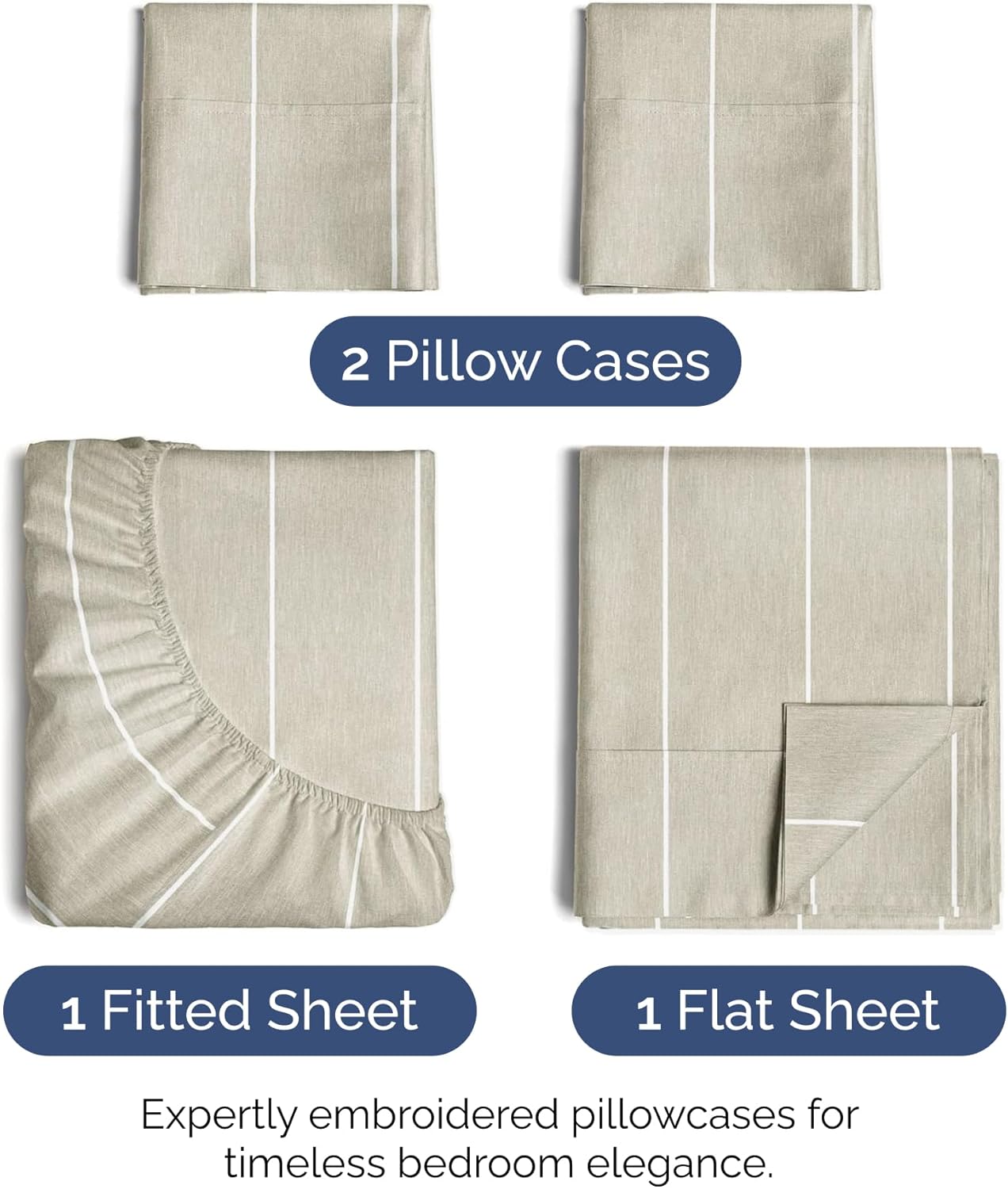 King Size 4 Piece Sheet Set - Comfy Breathable & Cooling Sheets - Hotel Luxury Bed Sheets for Women & Men - Deep Pockets, Easy-Fit, Soft & Wrinkle Free Sheets - Beige Stripes Oeko-Tex Bed Sheet Set