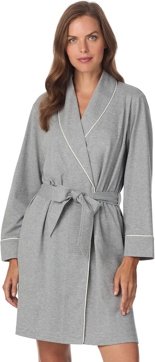Anne Klein Womens Long Sleeve Knee Length Robe - Lightweight & Breathable Cotton Blend Bathrobe - Cozy Everyday Loungewear