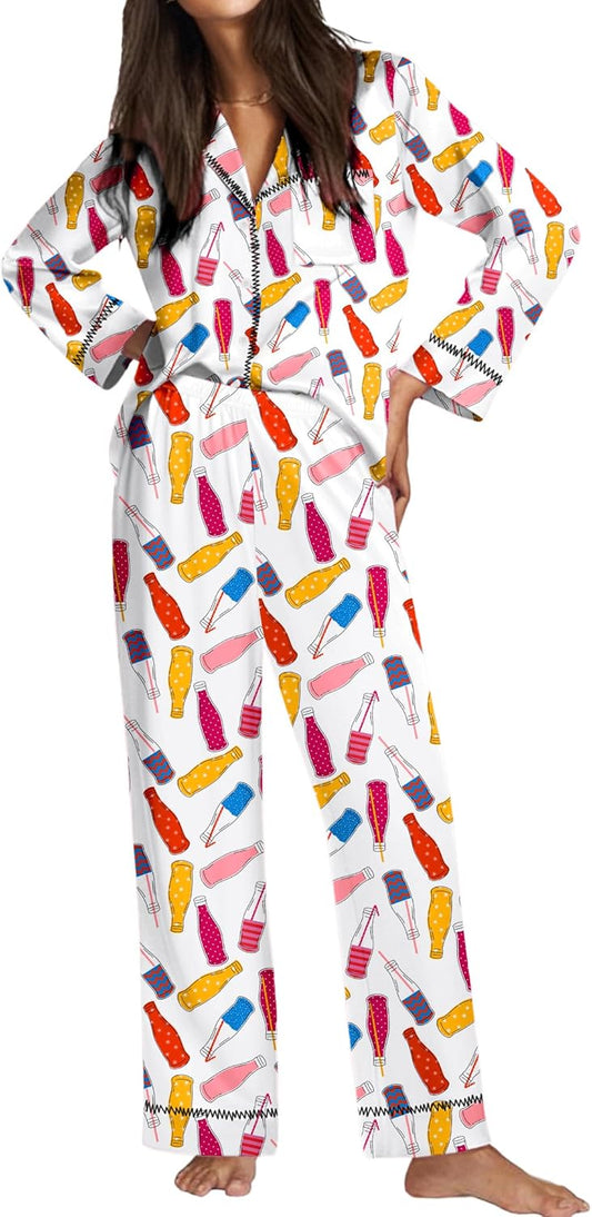 Ekouaer Satin Pajama Set for Women Silky Sleepwear Long Sleeve Top and Pants Button Down Pjs Lounge Set