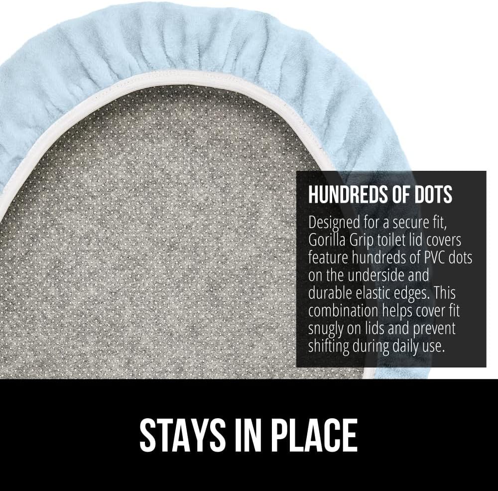 GORILLA GRIP Thick Memory Foam Bathroom Toilet Lid Seat Cover, Soft Velvet Topside, Machine Wash, Plush Cushioned Covers Fits Most Size Lids, Decorative Bath Room Accessories, 19.5x18.5, Light Blue