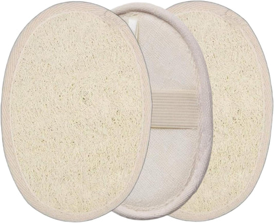 3-Pack Natural Egyptian Loofah Exfoliating Body Scrubber, Eco-Friendly Biodegradable Shower Sponge for Face & Body, Men and Women, Beige