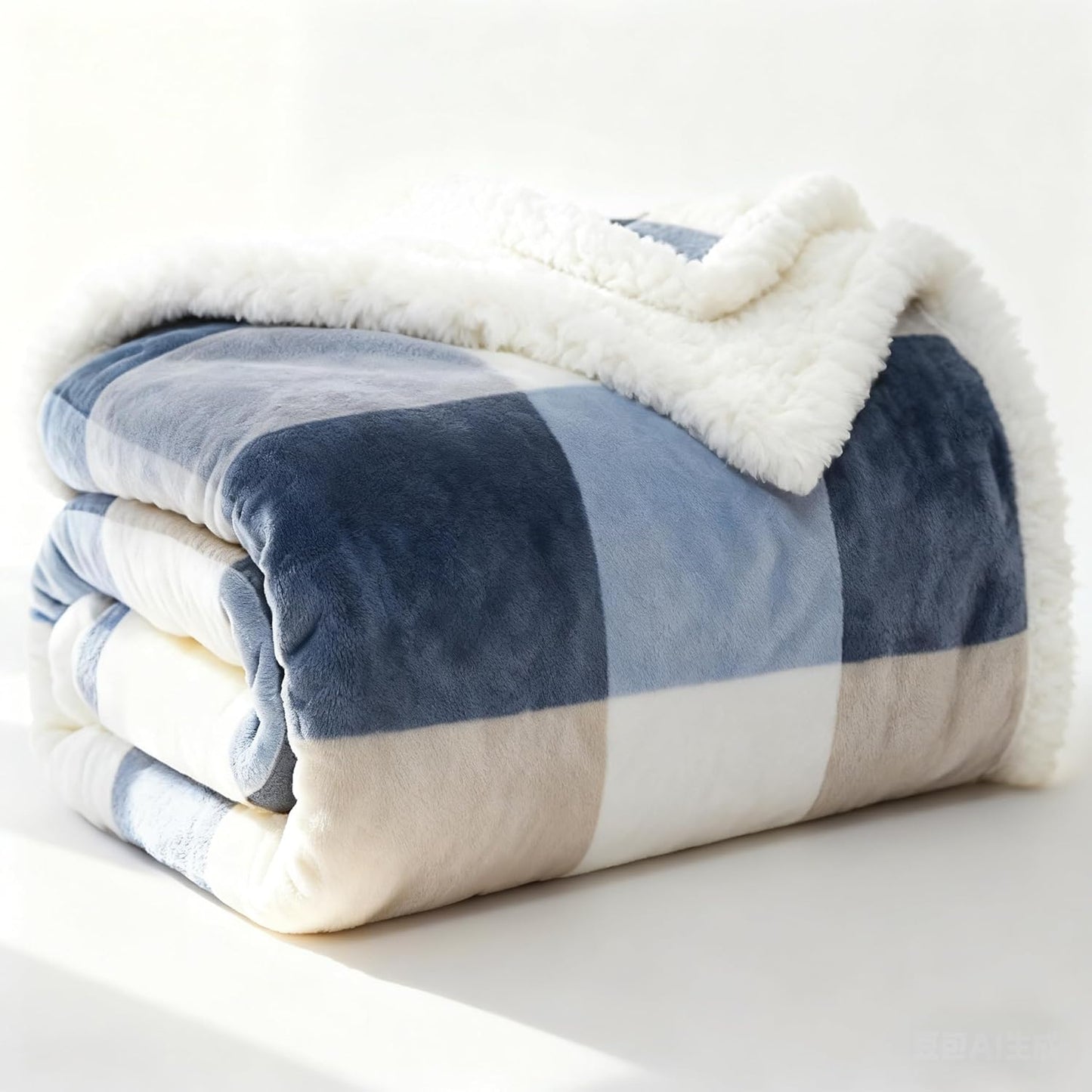PU MEI Sherpa Throw Blanket for Couch Sofa 50“*60”-Fuzzy Soft Cozy Fleece Thick Warm Blanket for Winter, Soft Throws Plush Fluffy Lattice Flannel Blankets (Grey-Soft Blue)