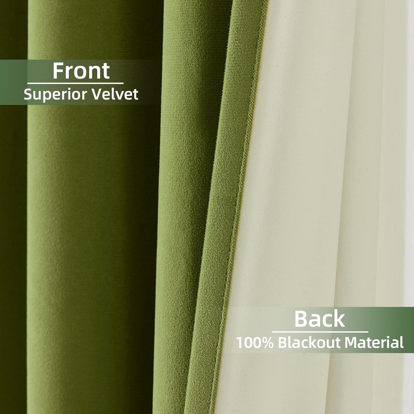 Joydeco Customized Curtains, 100% Blackout Curtains for Bedroom and Living Room, Heavy Duty Luxury Thermal Insulated Moss Green Velvet Curtains Rod Pocket & Back Tab 1 Panel, Custom Size