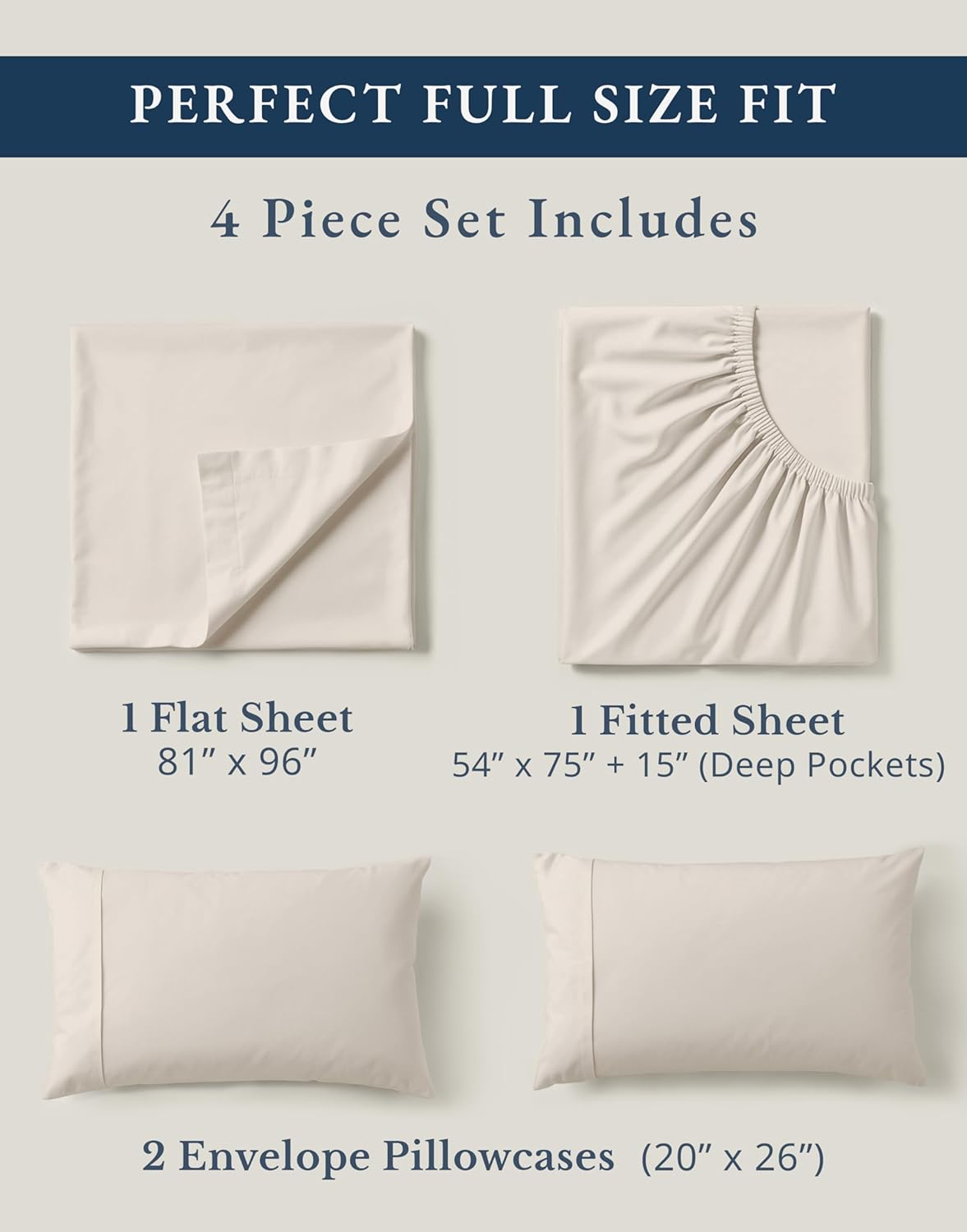 LANE LINEN 100% Organic Cotton Full Sheets Set 4-Piece Pure Percale Long Staple Soft Bedding Breathable Fits Mattress Upto 15" Deep - Glacier Grey